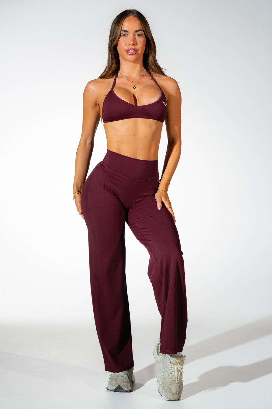 Club Athletica Classic Adjustable Halter Sports Bra Burgundy