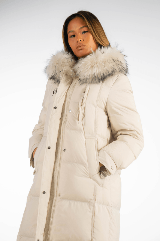 Classy Elegance Long-Down Puffer Jacket Cream