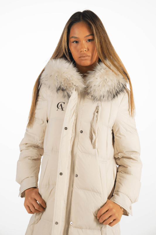 Classy Elegance Long-Down Puffer Jacket Cream