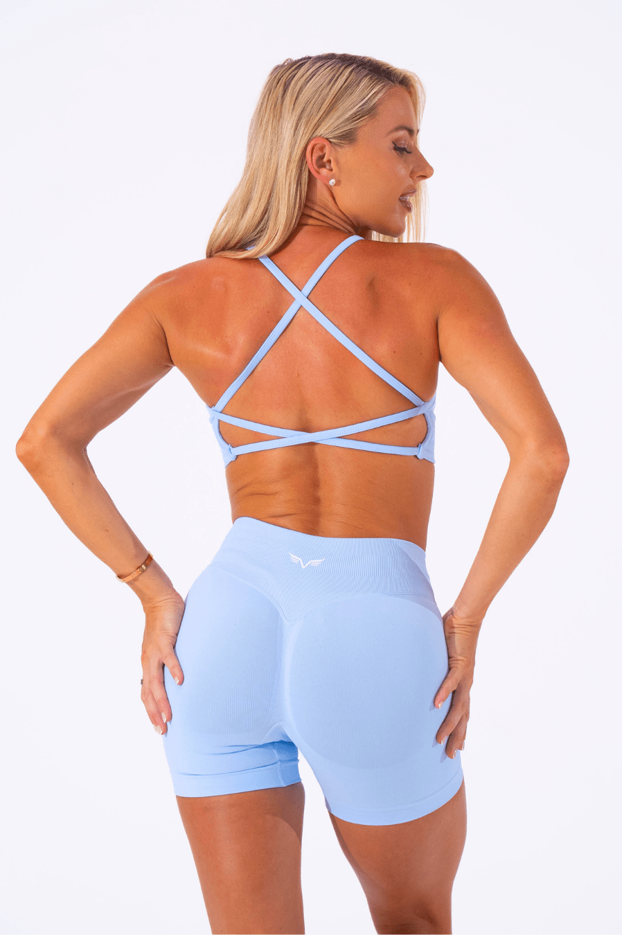 Club Athletica Flex Open Back Strappy Crop Ice Blue