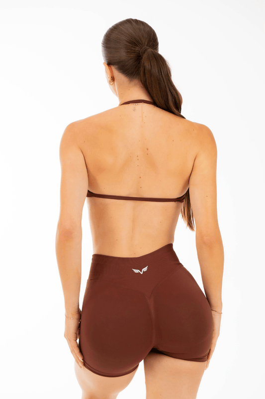 Club Athletica Flex Seamless Ruched Crop Top Cocoa Brown