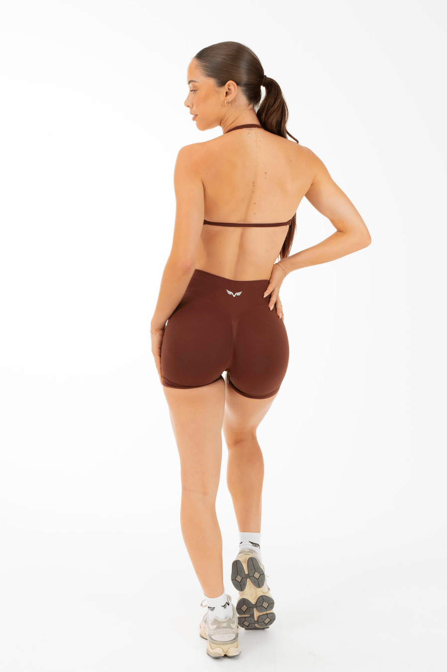 Club Athletica Flex Seamless Ruched Crop Top Cocoa Brown