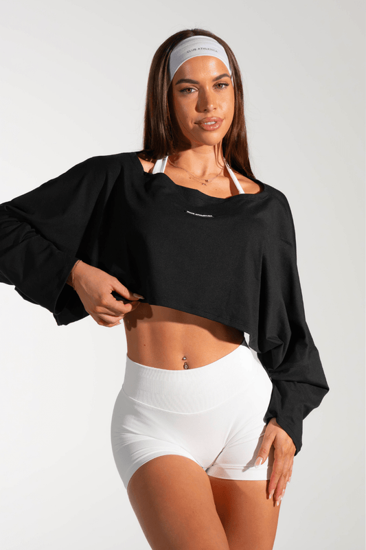 Club Athletica Slouchy Cropped Long Sleeve Black Tee