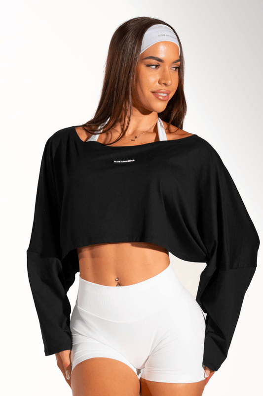 Club Athletica Slouchy Cropped Long Sleeve Black Tee
