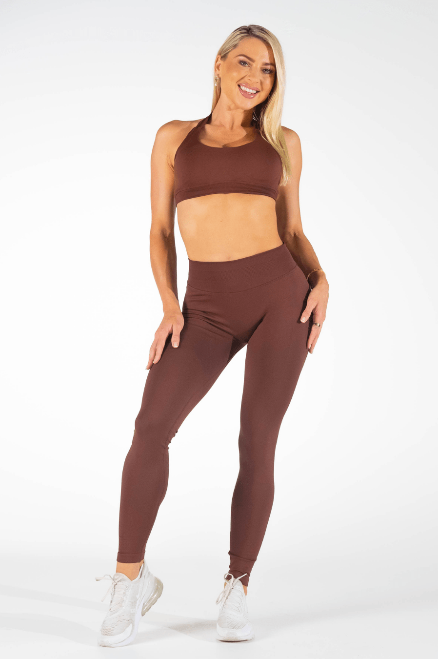 Club Athletica Flex Seamless Halter Sports Bra Cocoa Brown