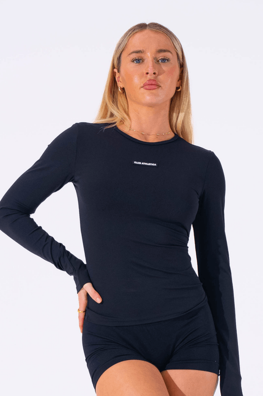 Classy Seamless Long Sleeve Compression Tee Black