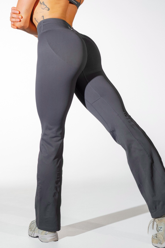 Club Athletica Amplify Invisible Scrunch Crossover Gym Flare Leggings Graphite