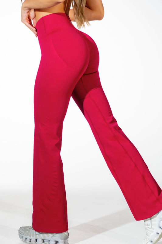 Club Athletica Amplify Invisible Scrunch Crossover Gym Flare Leggings Festive Red