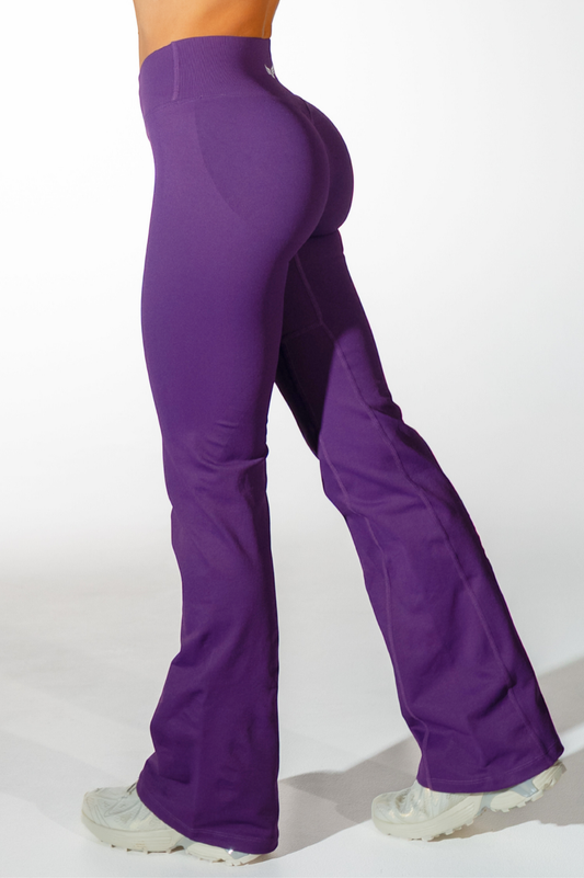 Club Athletica Amplify Invisible Scrunch Crossover Gym Flare Leggings Deep Purple
