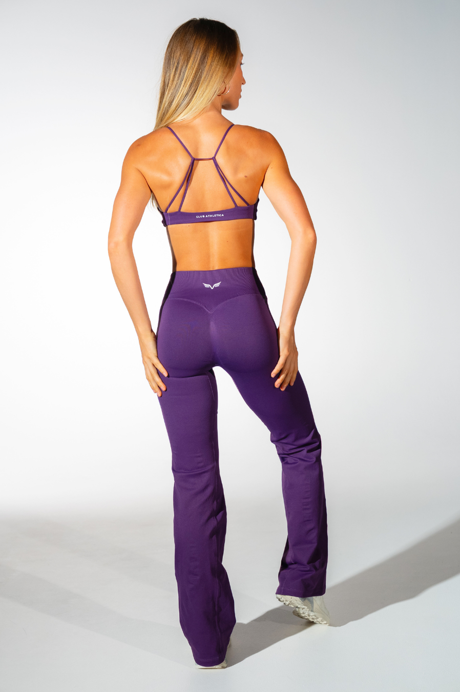 Club Athletica Amplify Invisible Scrunch Crossover Gym Flare Leggings Deep Purple