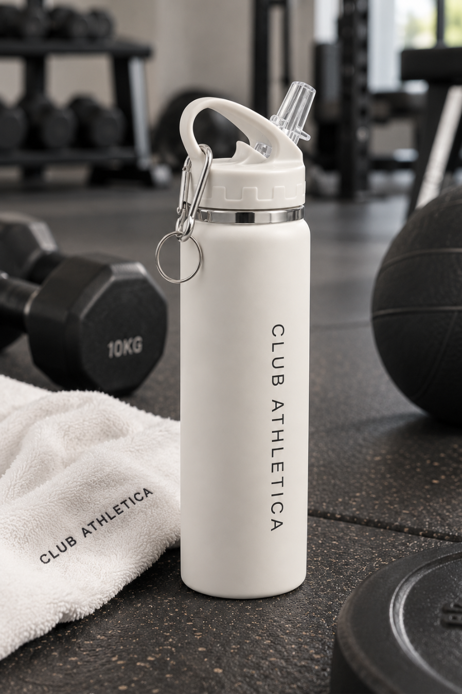 Club Athletica 600ml Insulated Stainless Steel Gym Water Bottle White