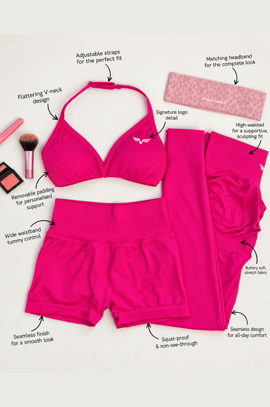 Club Athletica Dynamic Flex Adjustable Halter Sports Bra Fuchsia