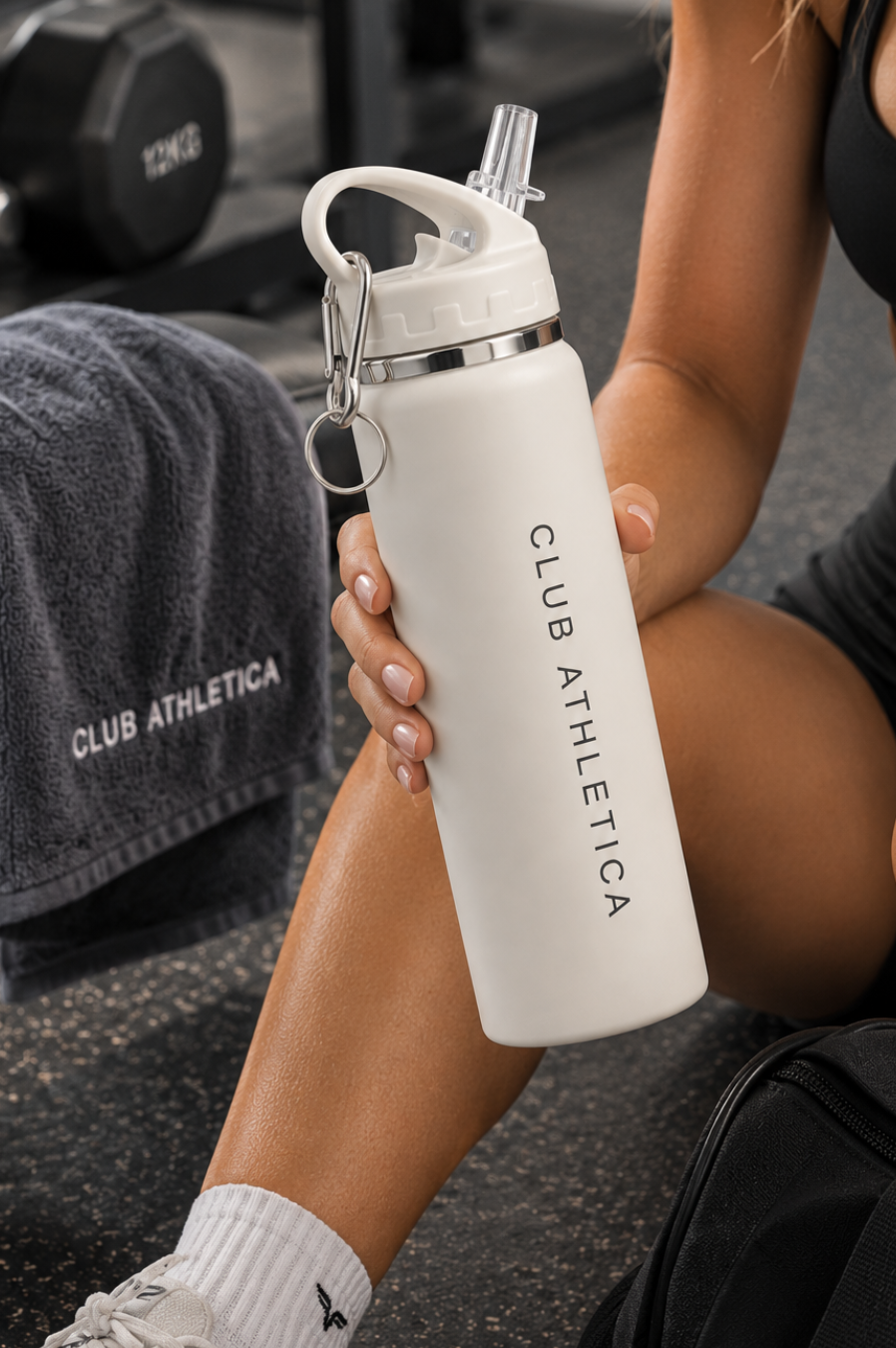 Club Athletica 600ml Insulated Stainless Steel Gym Water Bottle White