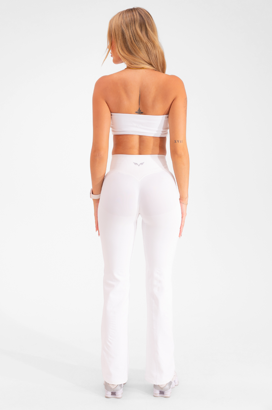 Club Athletica Amplify Invisible Scrunch Crossover Gym Flare Leggings White