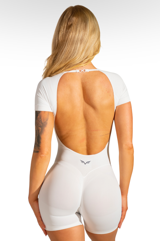 Club Athletica Flex Short Sleeve Gym Bodysuit Glute Contour White