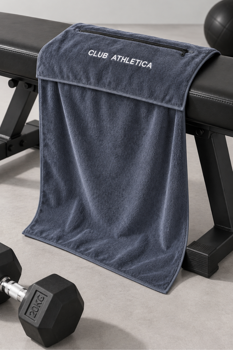 Club Athletica Hooded Gym Bench Towel with Zip Pocket Grey