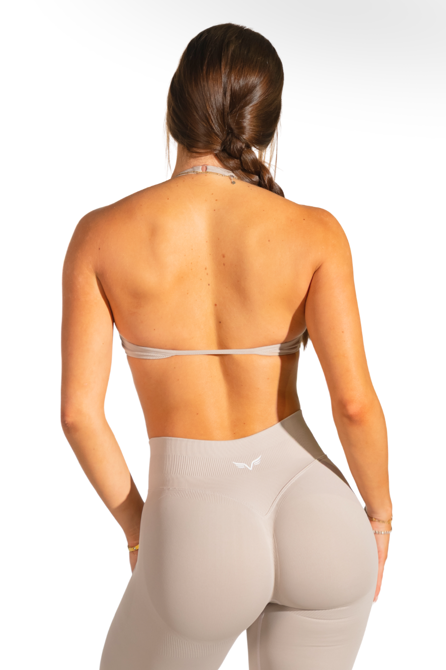 Club Athletica Dynamic Flex Adjustable Halter Sports Bra Beige