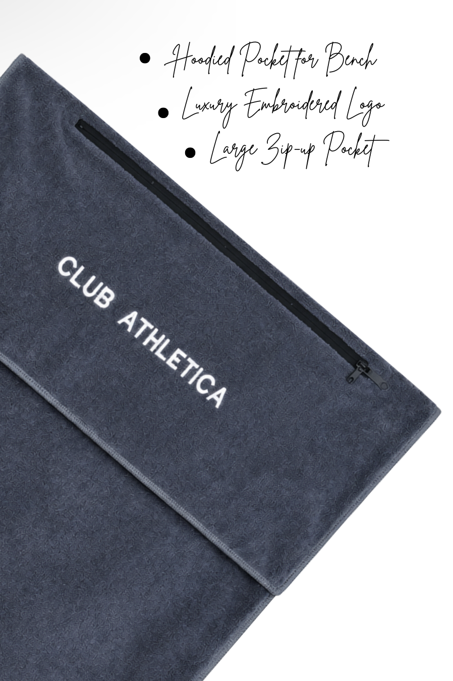 Club Athletica Hooded Gym Bench Towel with Zip Pocket Grey