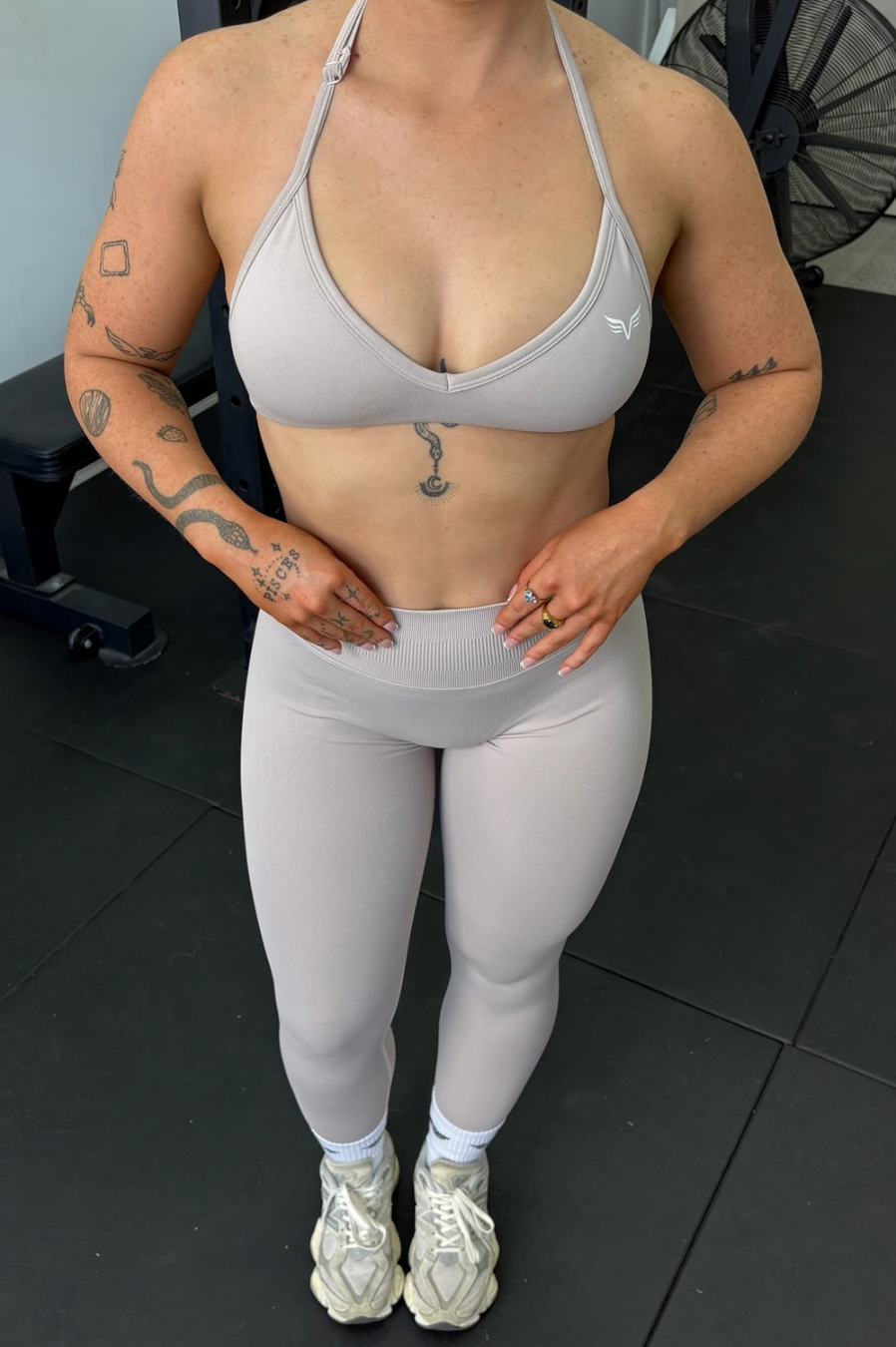 Club Athletica Dynamic Flex Adjustable Halter Sports Bra Beige