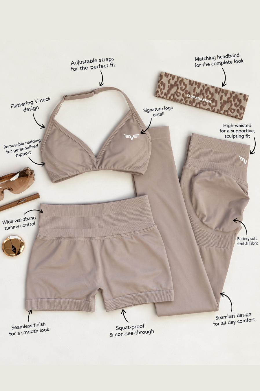 Club Athletica Dynamic Flex Adjustable Halter Sports Bra Beige