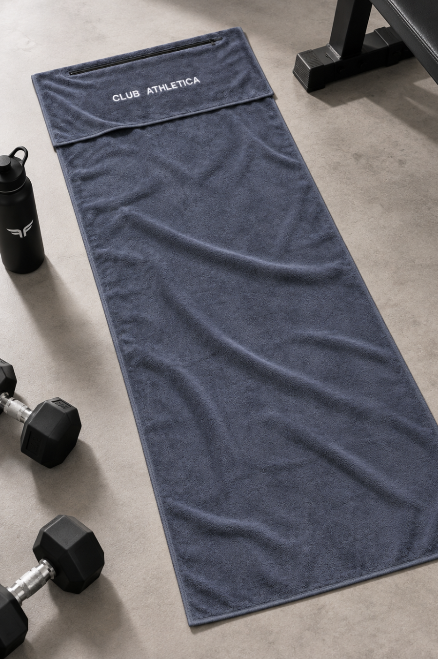 Club Athletica Hooded Gym Bench Towel with Zip Pocket Grey