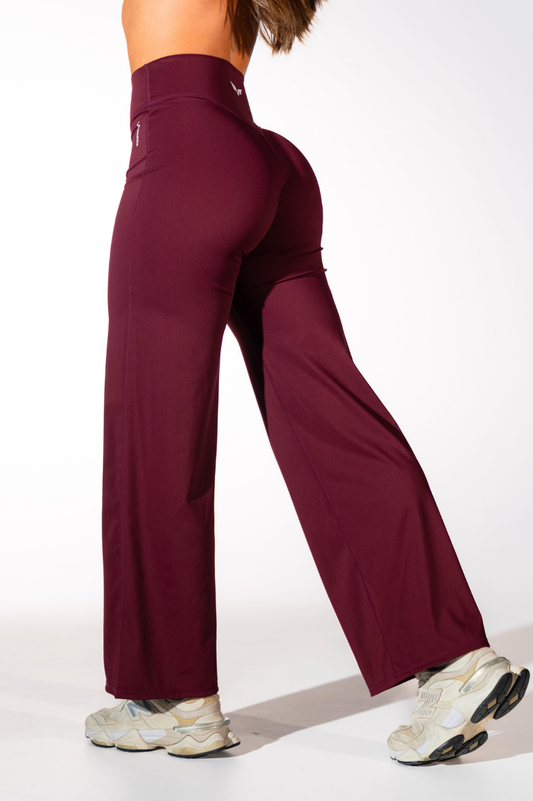 Club Athletica Classic Wide Leg Workout Pants for Women Burgundy