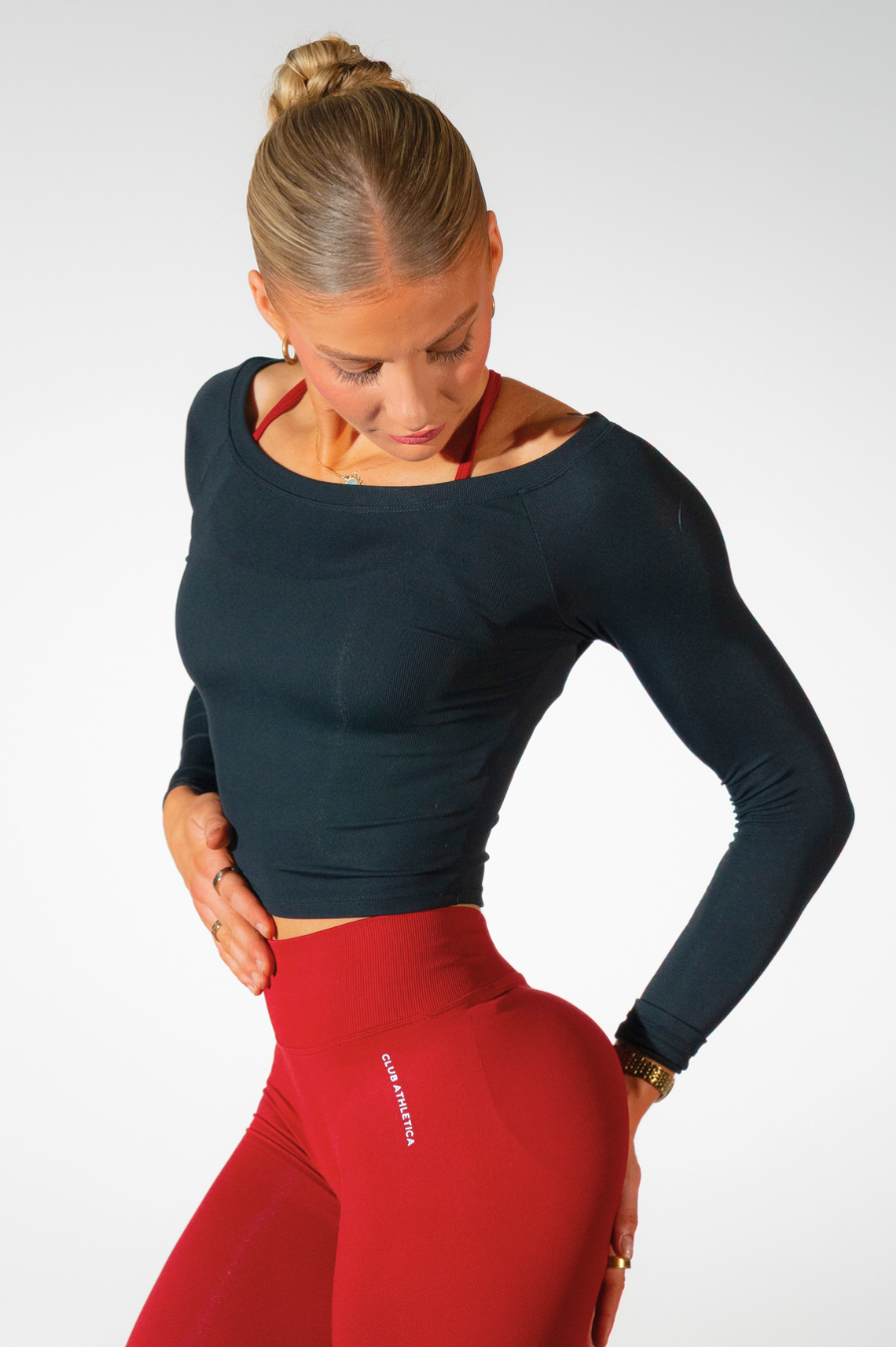 Club Athletica Off Shoulder Long Sleeve Black