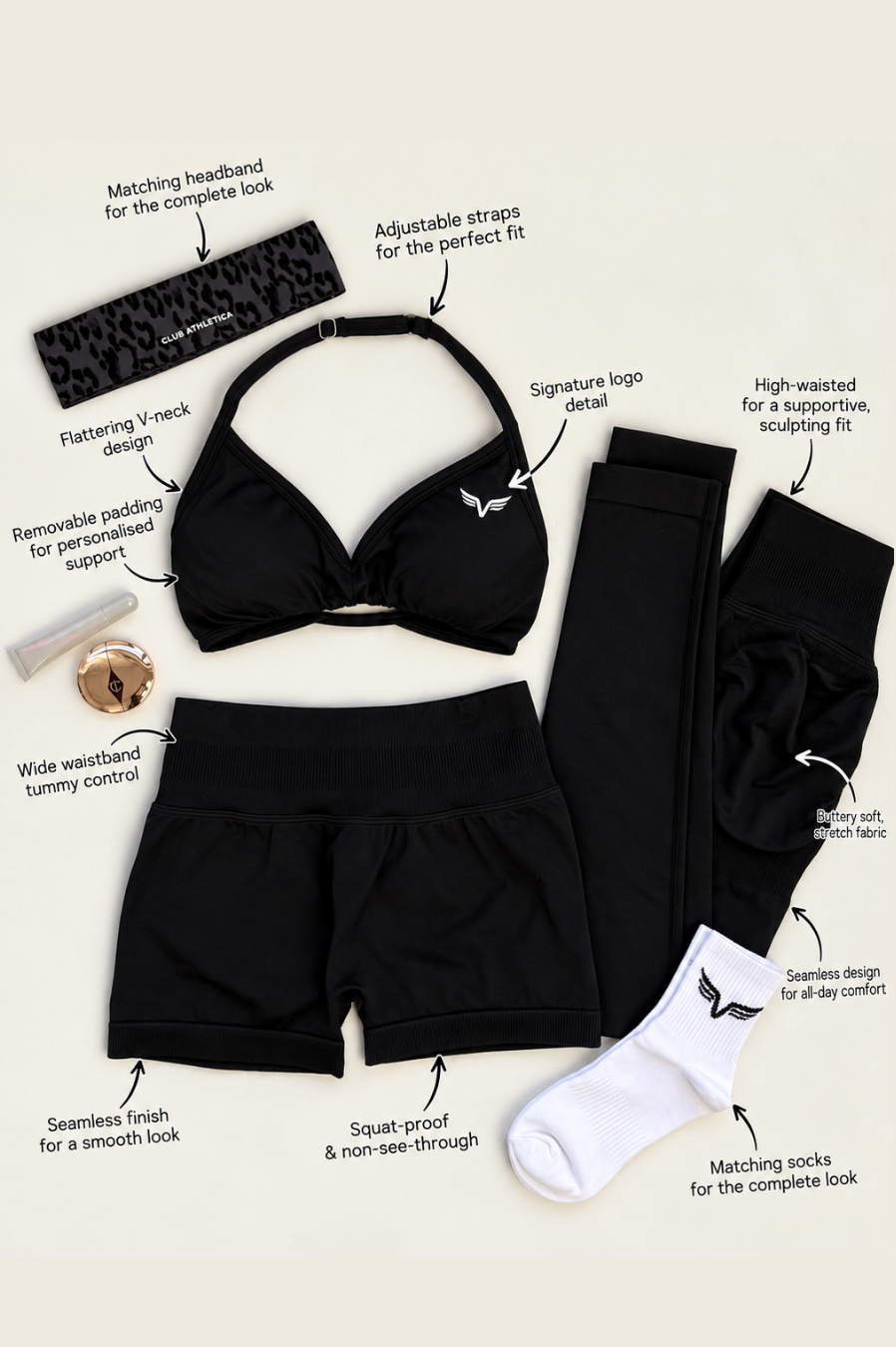 Club Athletica Dynamic Flex Scrunch Bum Booty Shorts Black