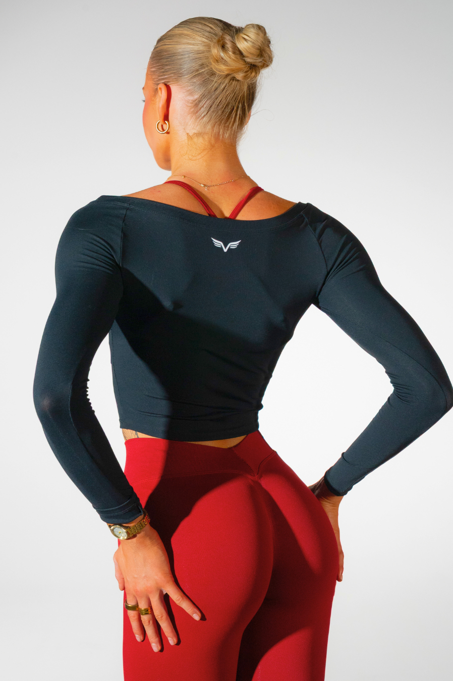 Club Athletica Off Shoulder Long Sleeve Black