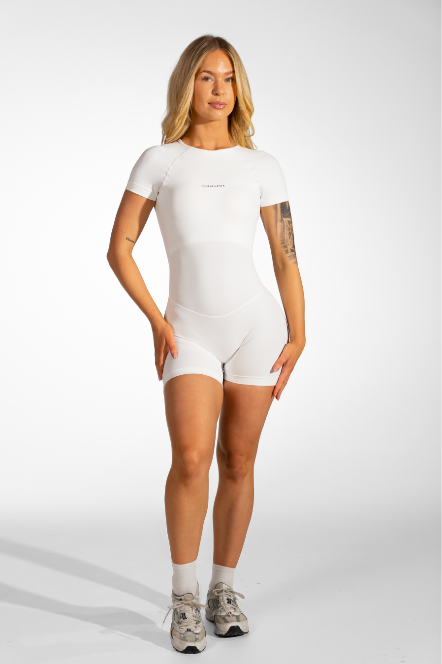 Club Athletica Flex Short Sleeve Gym Bodysuit Glute Contour White