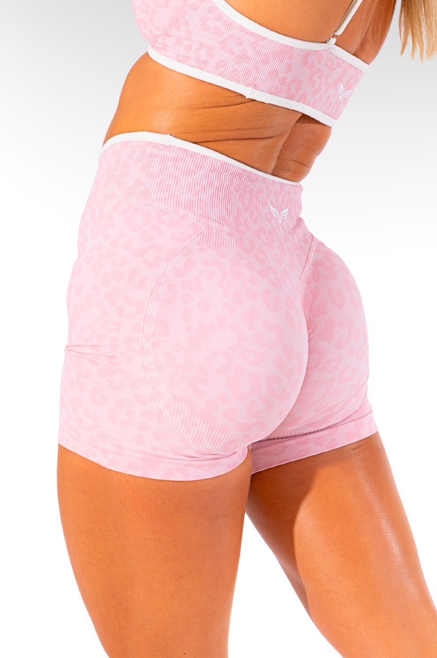 Club Athletica Impact Sculpt Seamless Scrunch Bum Shorts Light Pink Leopard