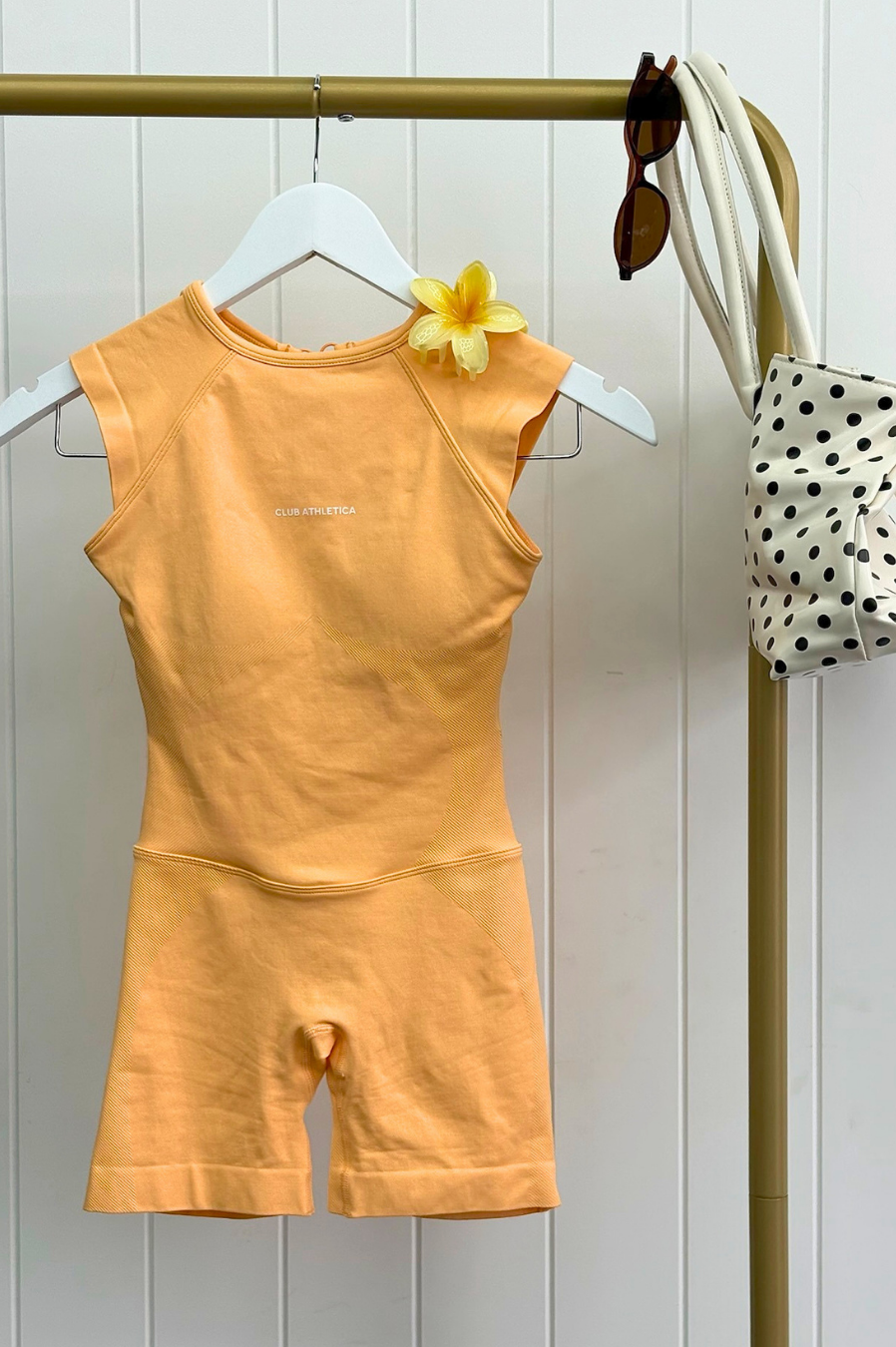 Club Athletica Flex Sleeveless Gym Bodysuit Glute Contour Golden Yellow