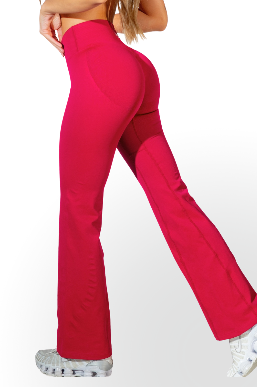 Club Athletica Amplify No Scrunch Crossover Gym Flare Leggings Festive Red