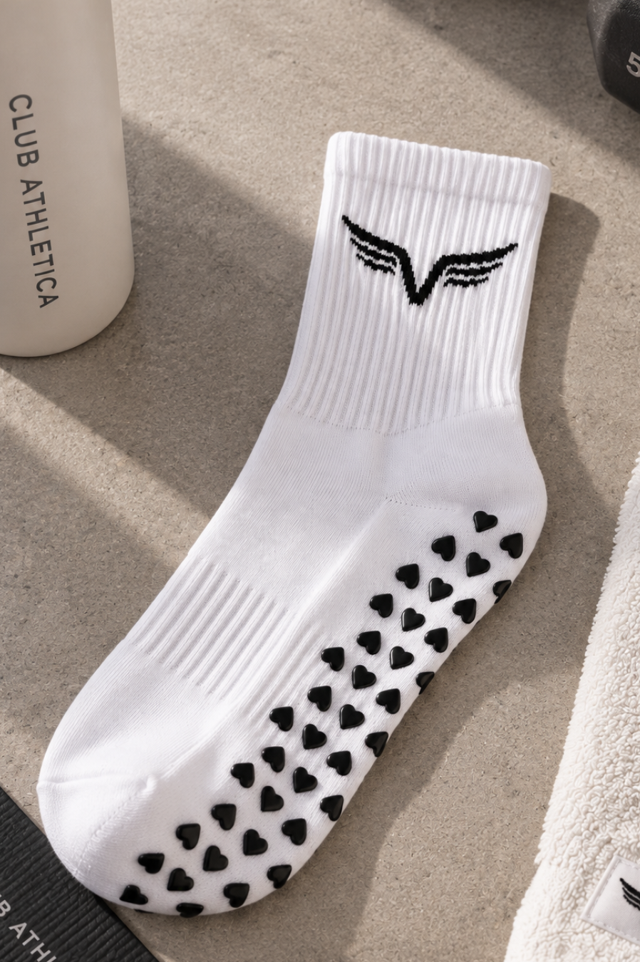 Club Athletica Premium Black Heart Pilates Socks White