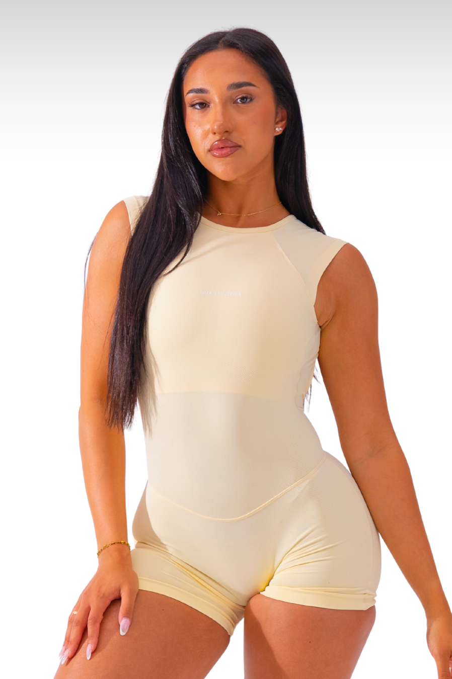 Club Athletica Flex Sleeveless Gym Bodysuit Glute Contour Buttermilk
