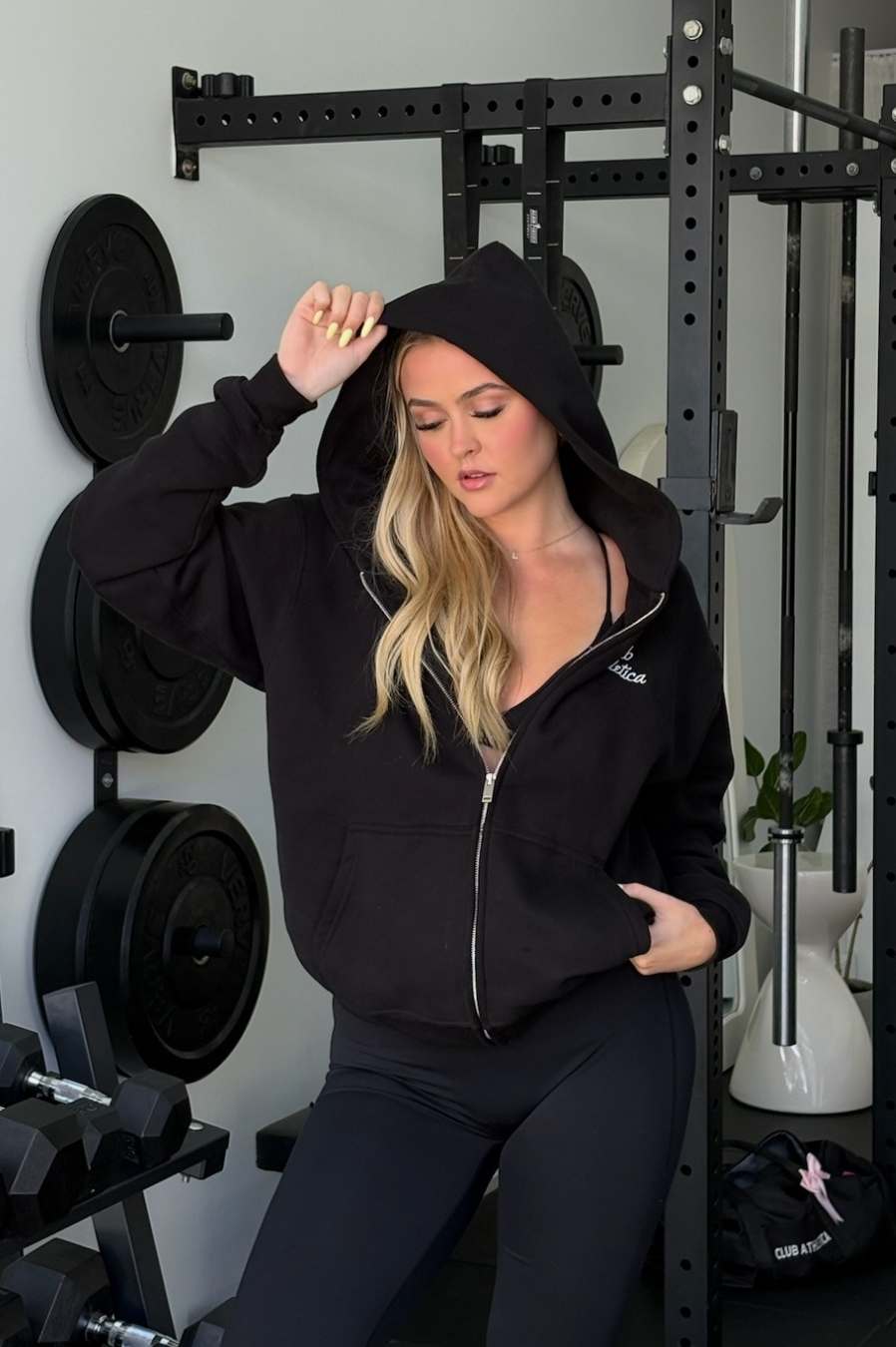 Club Athletica Womens Luxury Oversized Zip Hoodie Black Premium Fleece Limited Edition