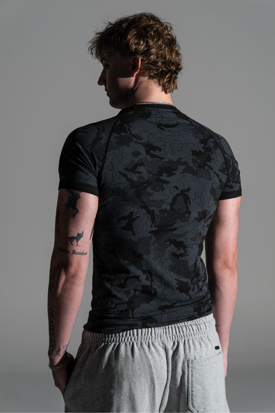 Mens Camo Black Tree Compression Tee