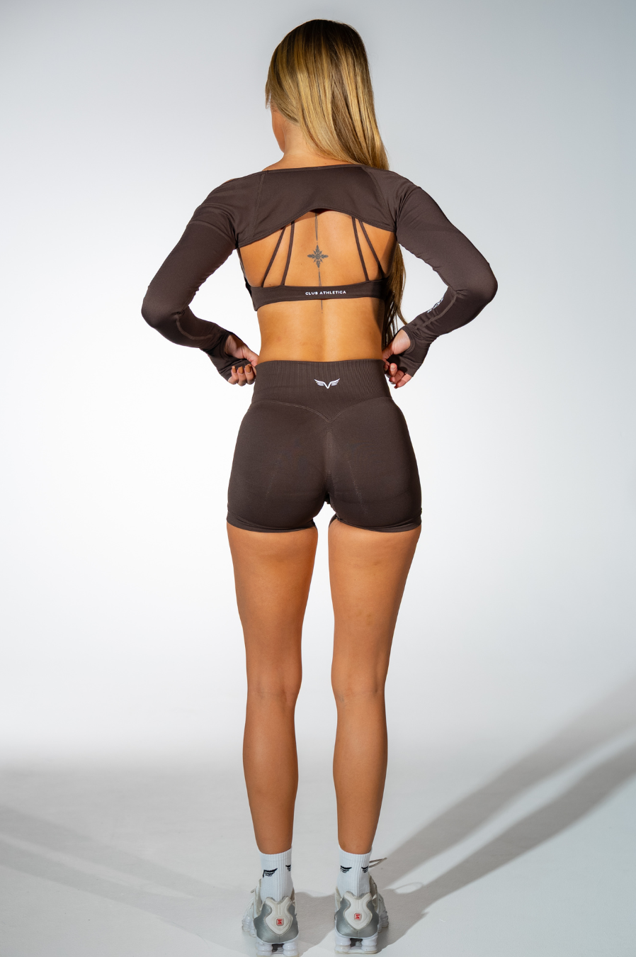 Club Athletica Womens Amplify Seamless Bolero Shrug Long Sleeve Truffle Brown