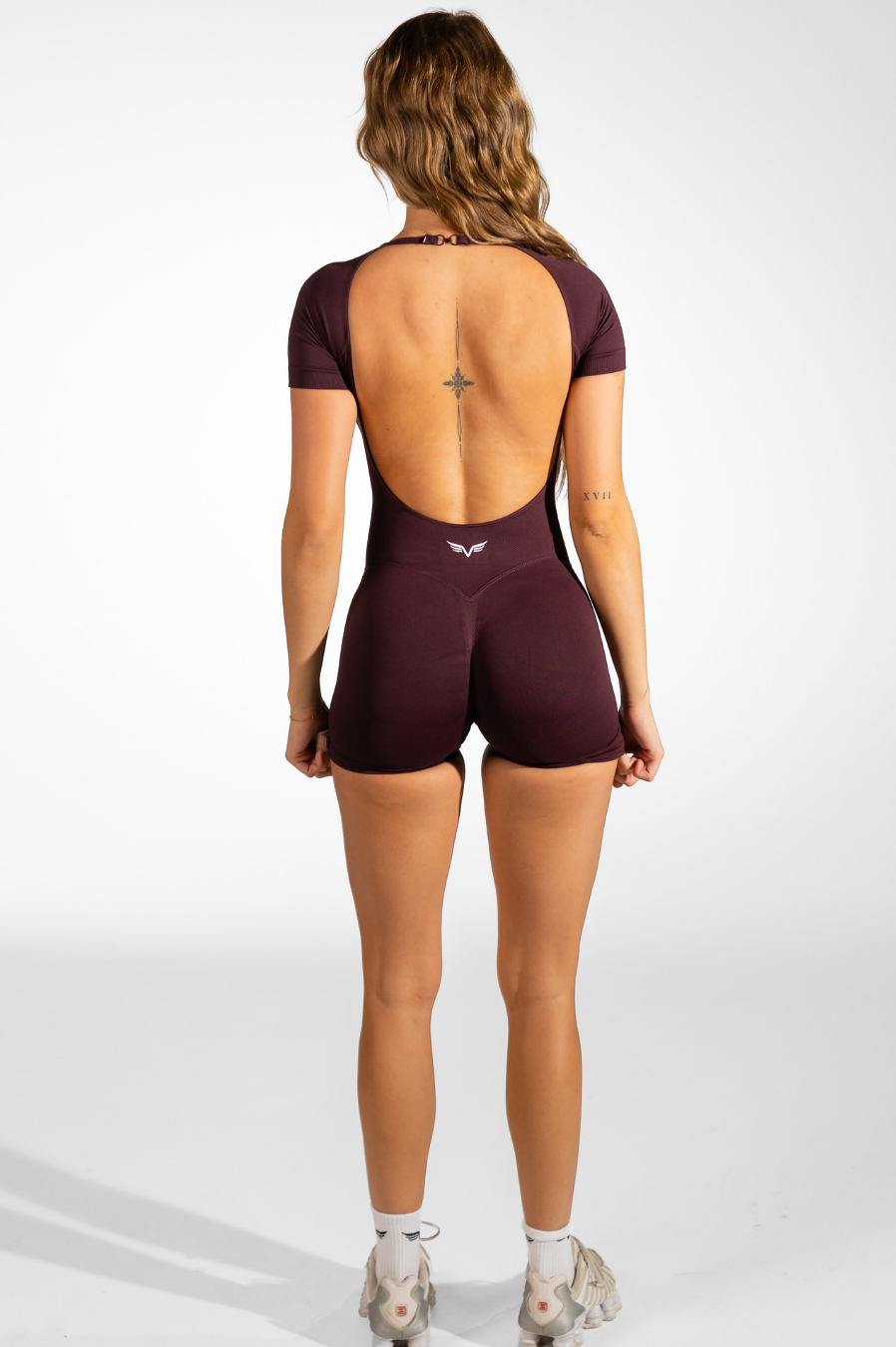 Club Athletica Flex Short Sleeve Gym Bodysuit Glute Contour Mocha Velvet