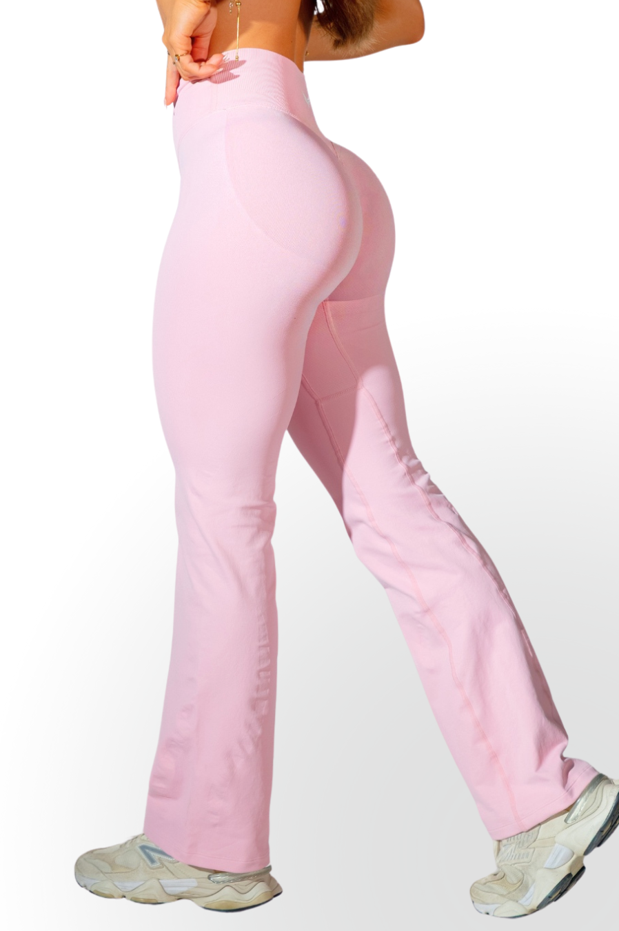 Club Athletica Amplify Invisible Scrunch Crossover Gym Flare Leggings Light Pink