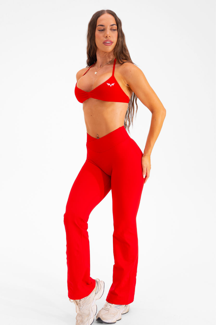 Club Athletica Amplify Invisible Scrunch Crossover Gym Flare Leggings Valentines Red