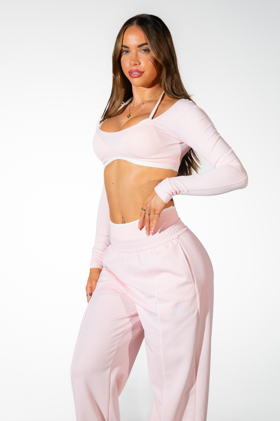 Club Athletica Impact Sculpt Seamless Long Sleeve Crop Top Quartz Pink