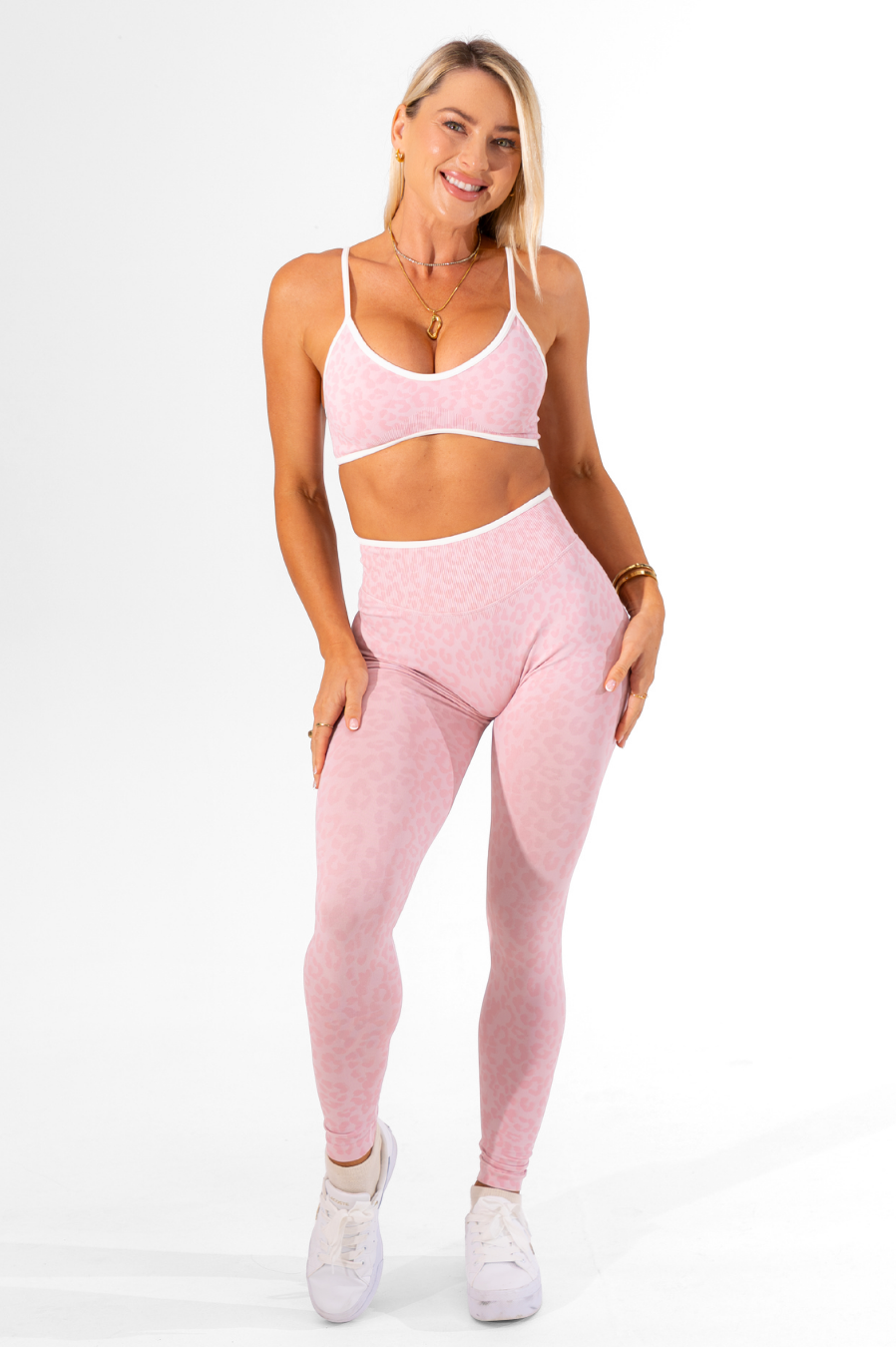 Club Athletica Impact Sculpt Seamless Scrunch Bum Leggings Light Pink Leopard