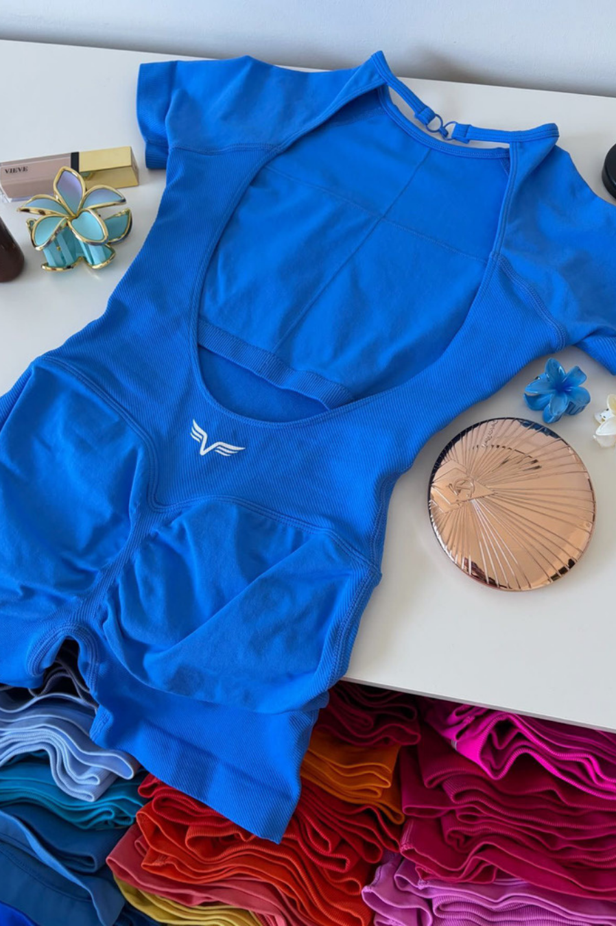 Club Athletica Flex Short Sleeve Gym Bodysuit Glute Contour Electric Blue