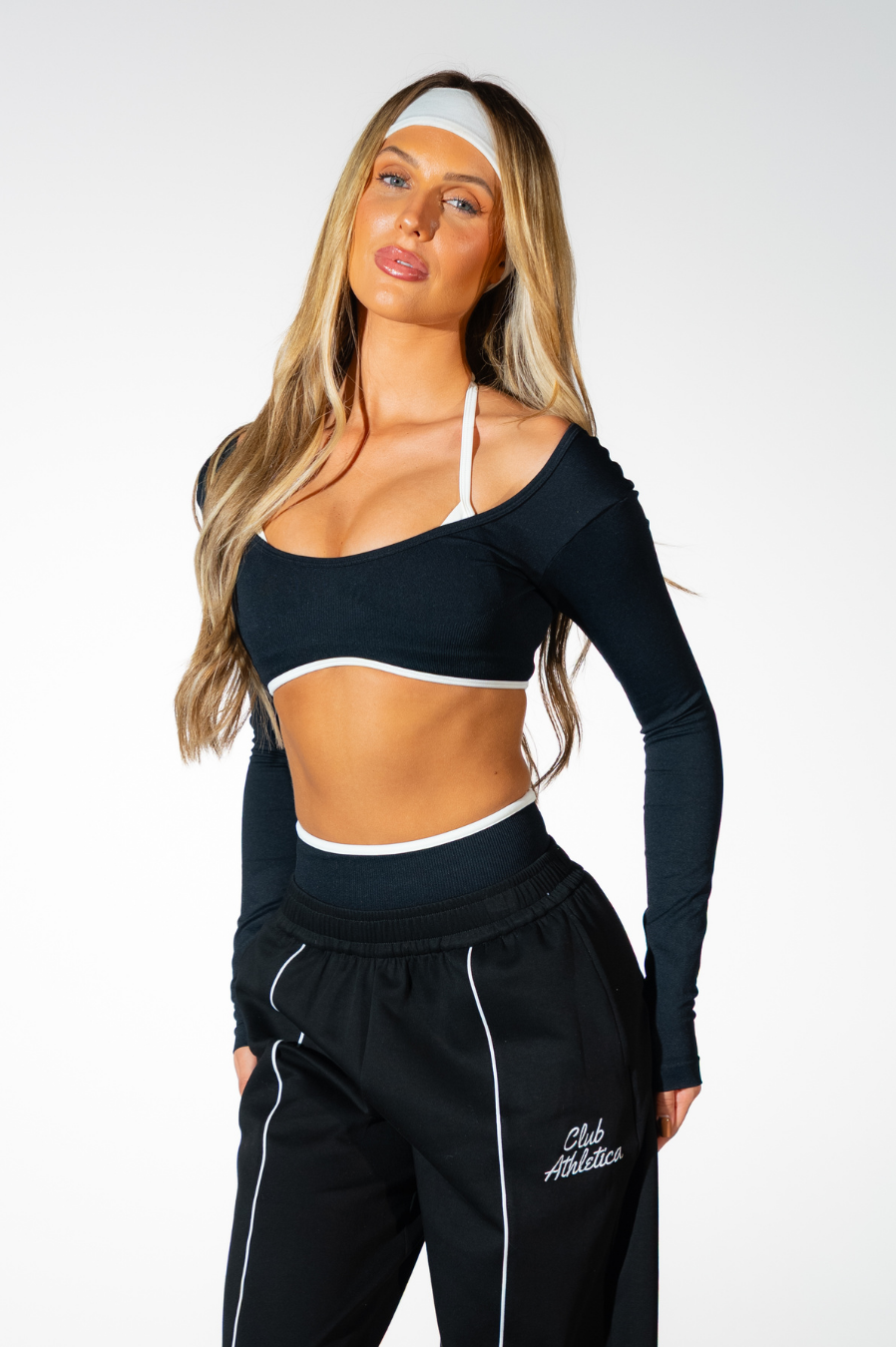 Club Athletica Impact Sculpt Seamless Long Sleeve Crop Top Black
