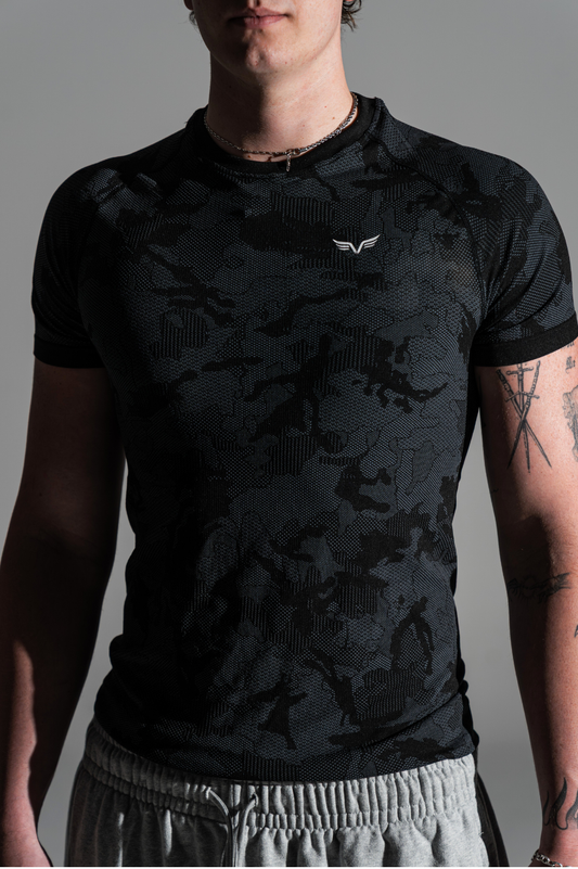 Mens Camo Black Tree Compression Tee