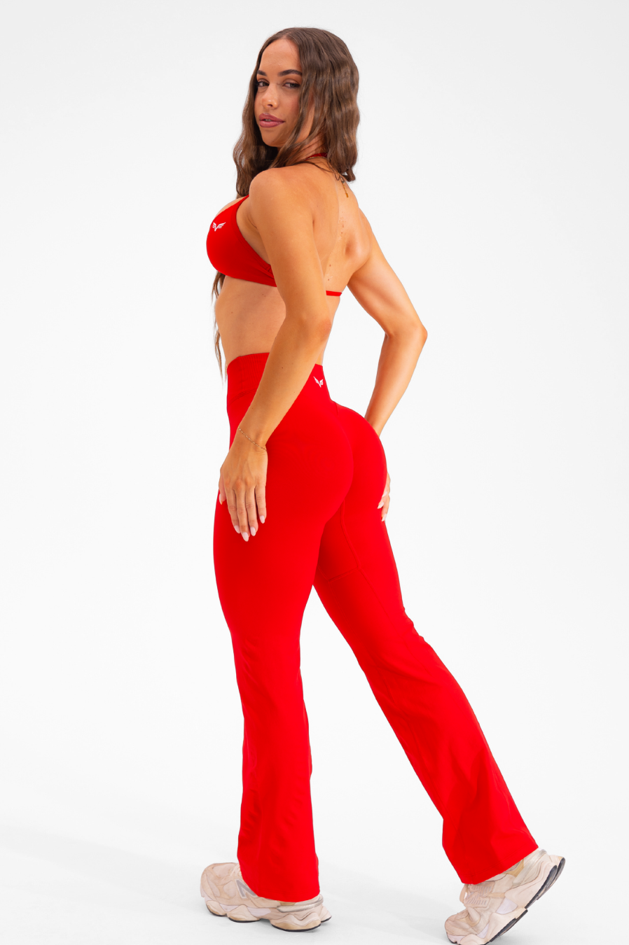 Club Athletica Amplify Invisible Scrunch Crossover Gym Flare Leggings Valentines Red