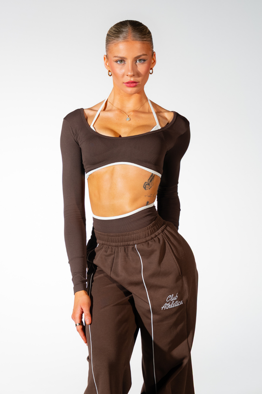 Club Athletica Impact Sculpt Seamless Long Sleeve Crop Top Espresso Brown