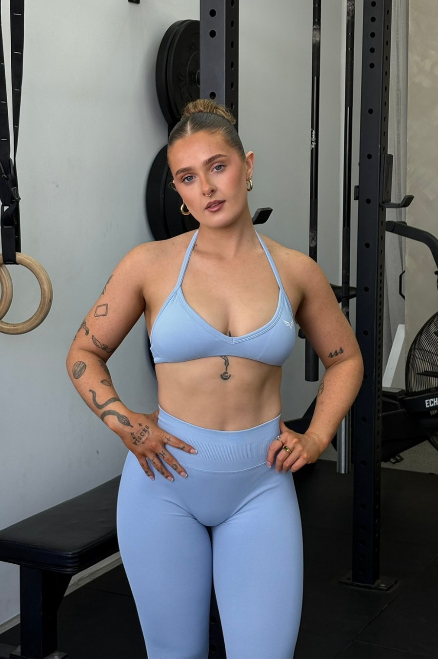 Club Athletica Dynamic Flex Adjustable Halter Sports Bra Powder Blue