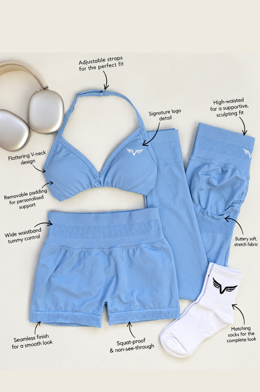 Club Athletica Dynamic Flex Adjustable Halter Sports Bra Powder Blue